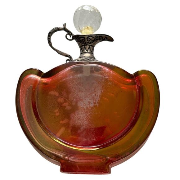 Cranberry Glass Cristallo E Argento Etched Italy Perfume Bottle Stopper Silver - Picture 2 of 11